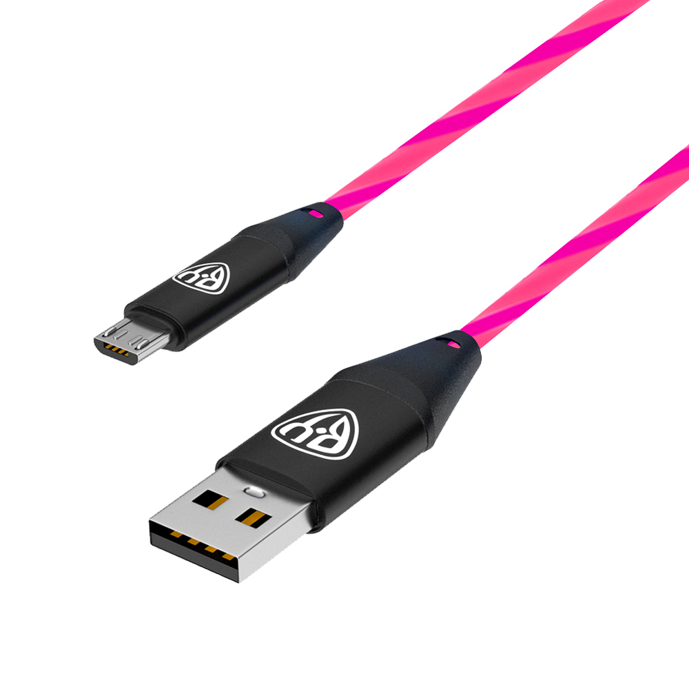 Кабель для зарядки USB(A)-microUSB BY Светящийся, 1м, 2.4А, быстр зар, LED подсветка розовая, Заря, арт.№ 931-208