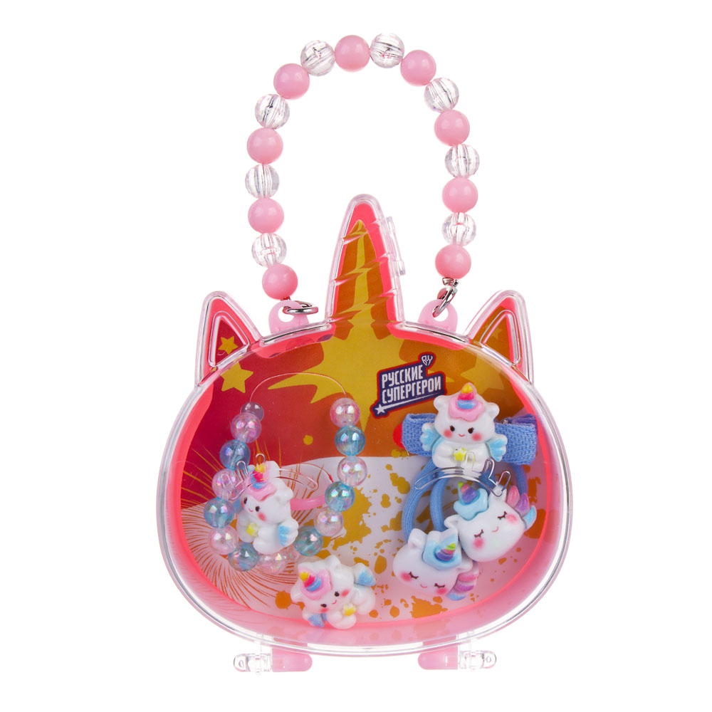 Набор детской бижутерии BY Русские супергерои: браслет, кольцо, резинки 2шт, заколка, 3 дизайна, арт.№ 316-374