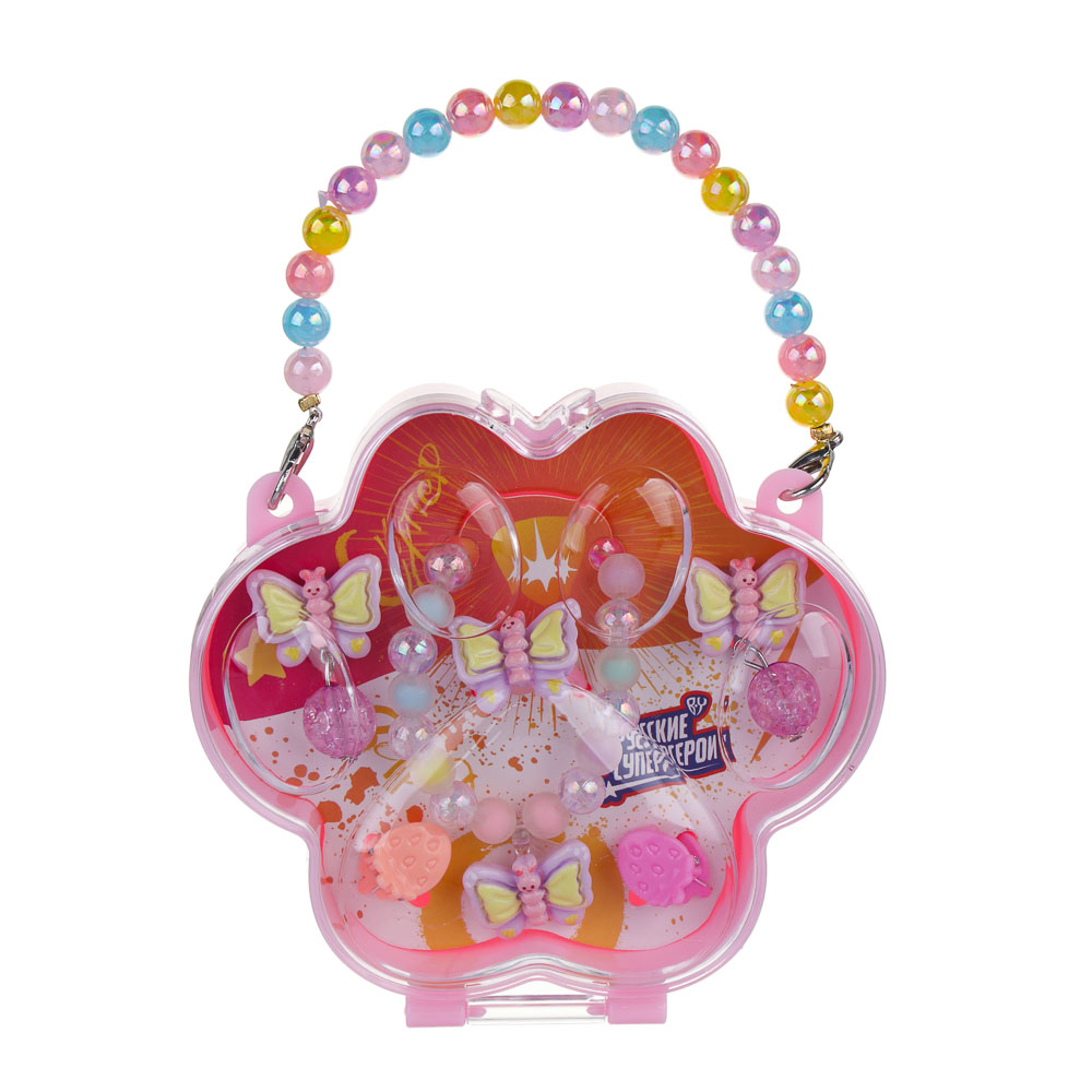 Набор детской бижутерии BY Русские супергерои: браслет, кольцо, крабики 2шт, клипсы, 3 дизайна, арт.№ 316-375