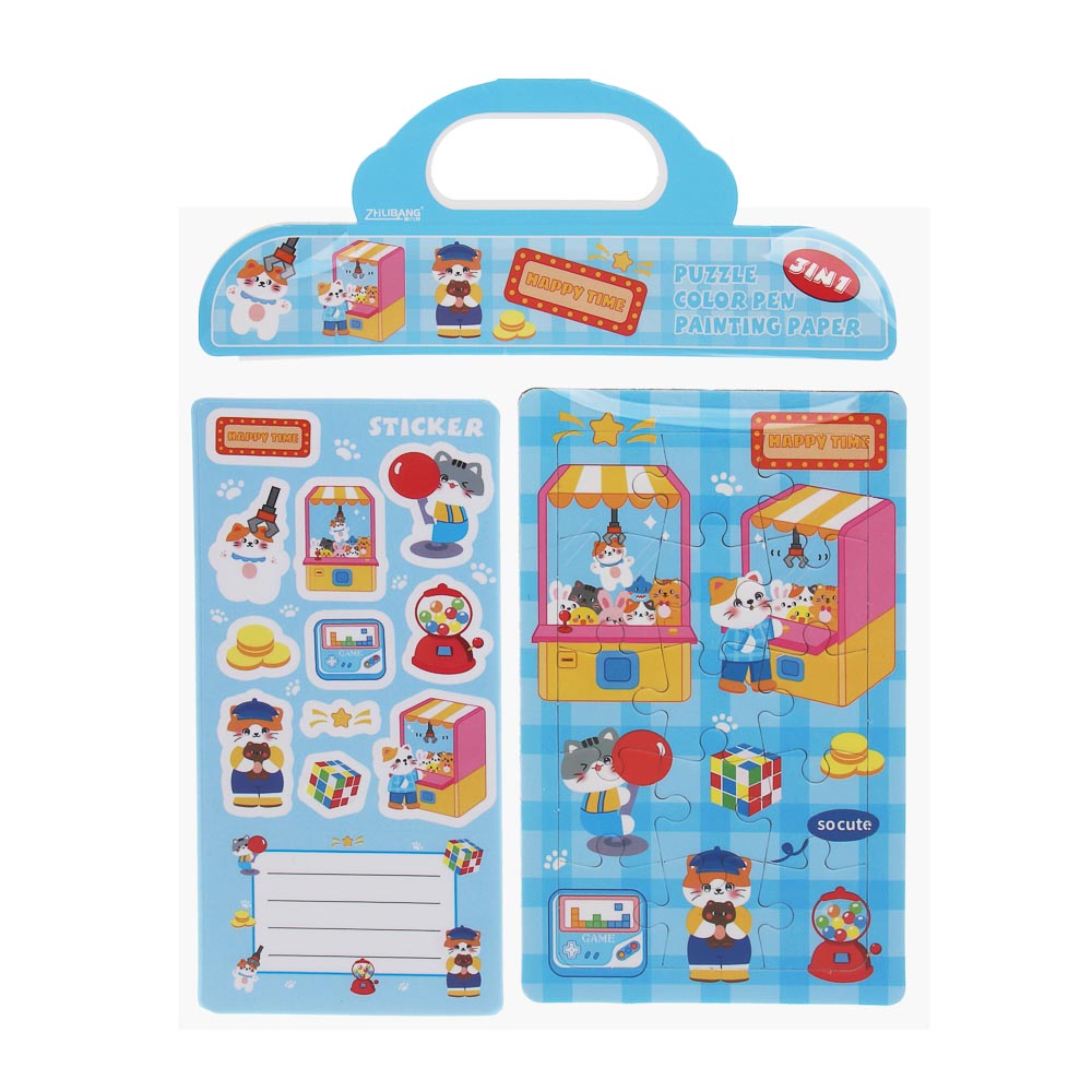 Набор для творчества пазл с наклейками, 18,5х24,5см, бумага, 4 дизайна, арт.№ 283-244