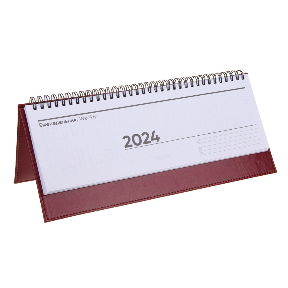Планинг настольный на 2024 "ПРЕСТИЖ", 31x14,5см, 128 стр., тв.обложка, иск.кожа, спираль, красный, арт.№ 572-148