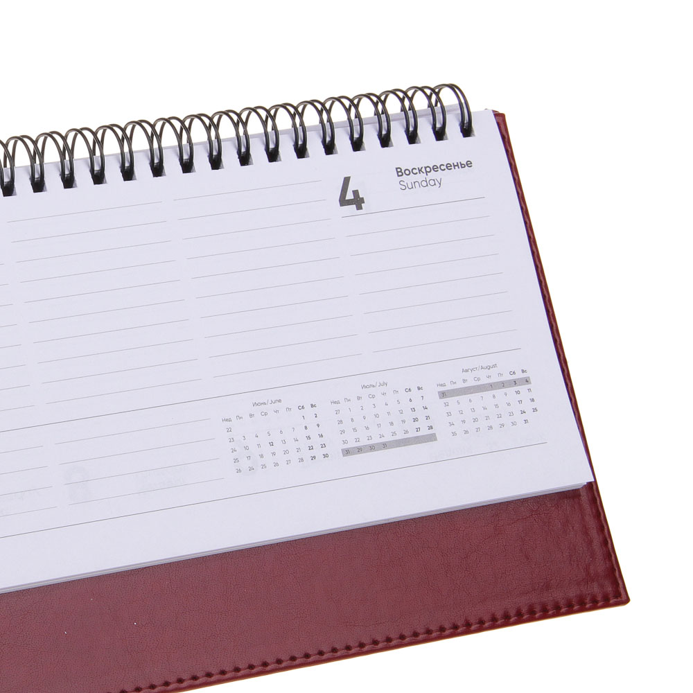 Планинг настольный на 2024 "ПРЕСТИЖ", 31x14,5см, 128 стр., тв.обложка, иск.кожа, спираль, красный, арт.№ 572-148