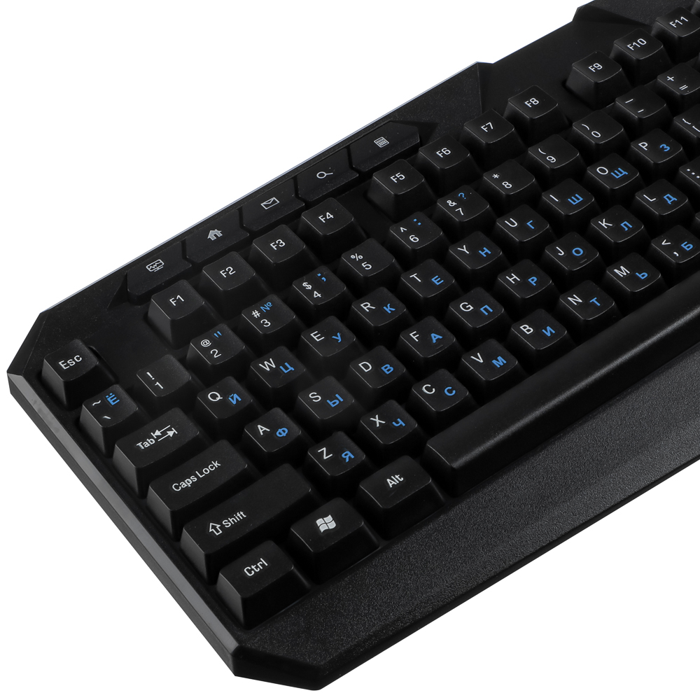 Клавиатура мембранная BY 114кл., Rainbow подсветка, синяя кириллица, кабель 165см, чёрный, арт.№ 405-114