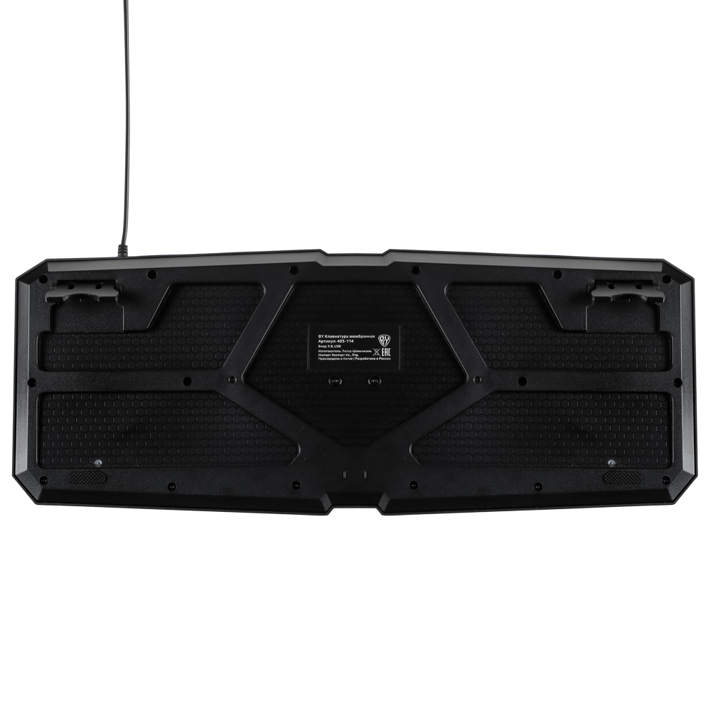 Клавиатура мембранная BY 114кл., Rainbow подсветка, синяя кириллица, кабель 165см, чёрный, арт.№ 405-114