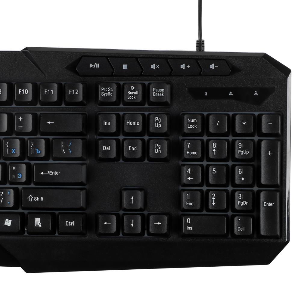 Клавиатура мембранная BY 114кл., Rainbow подсветка, синяя кириллица, кабель 165см, чёрный, арт.№ 405-114