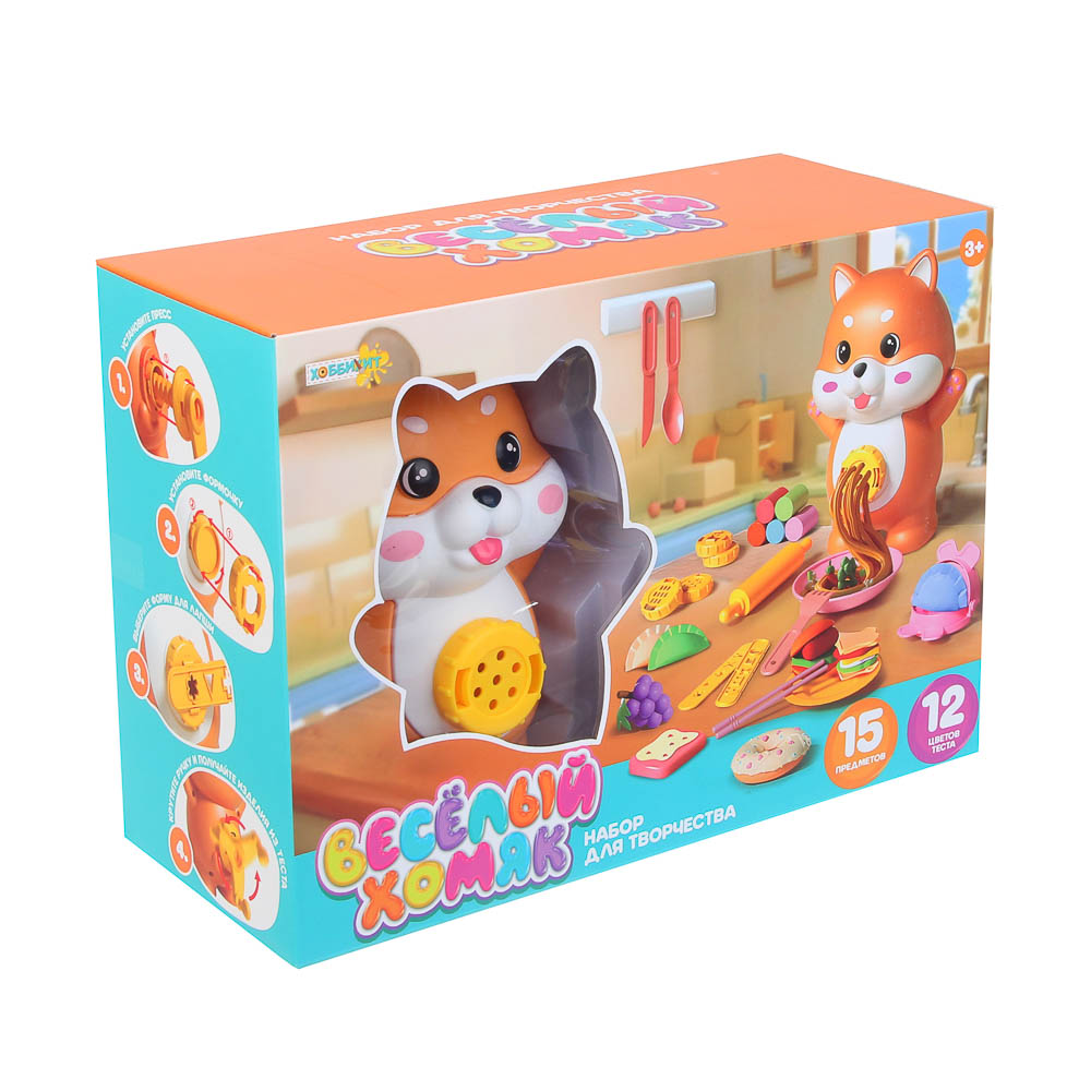ХОББИХИТ Набор для творчества "Весёлый хомяк", 15 предметов, 12 цветов теста, РР, 28х19,9х11,5см, арт.№ 289-192