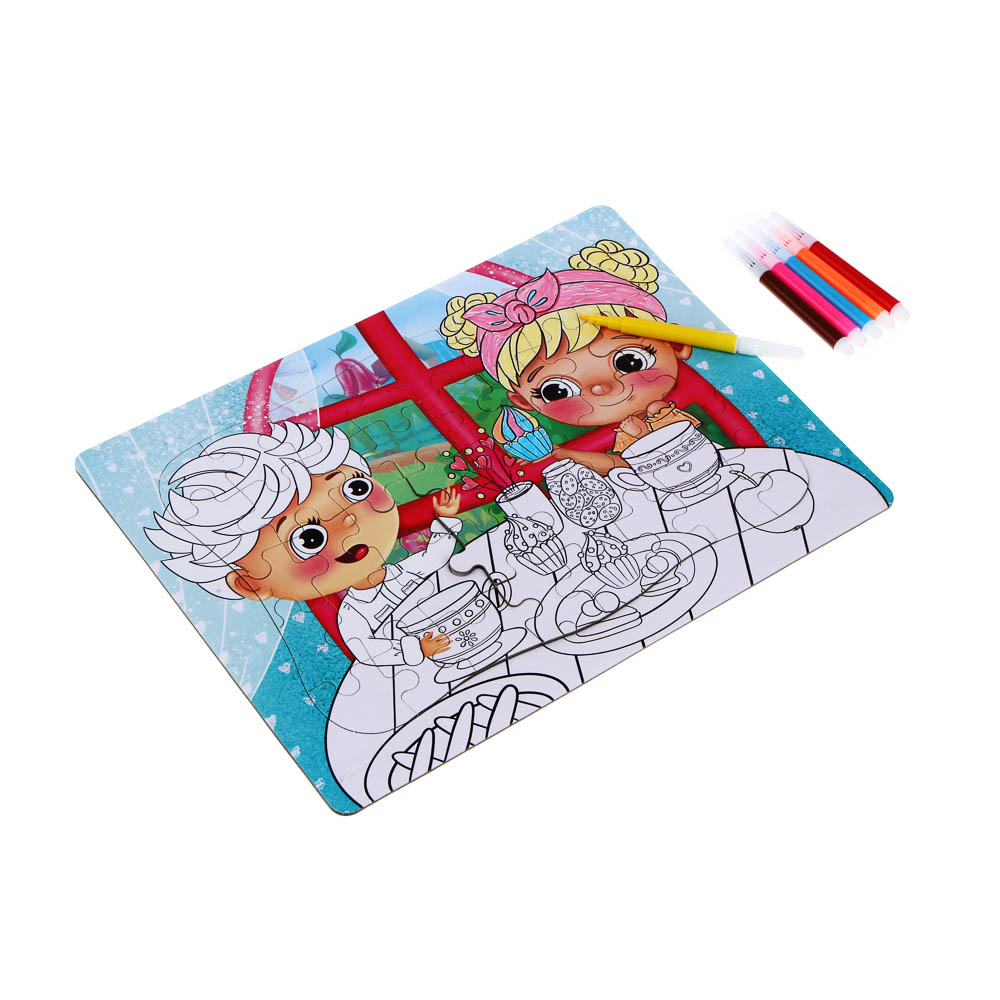 Малыши из Лиландии Пазлы для раскрашивания, картон, пластик, 6 фломастеров, 40дет., 21х28см, 4 диз, арт.№ 436-113