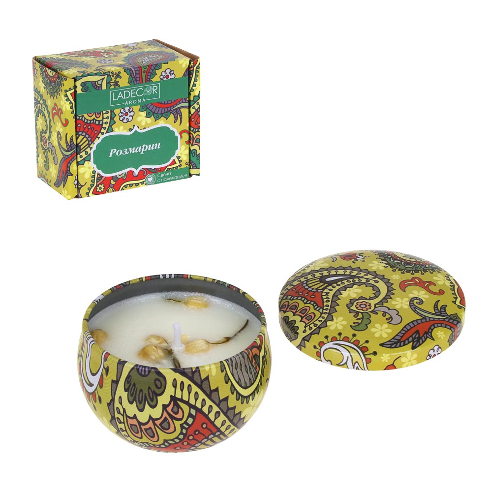 LADECOR Свеча ароматическая с декором, парафин, 6 видов, арт.3, арт.№ 508-649