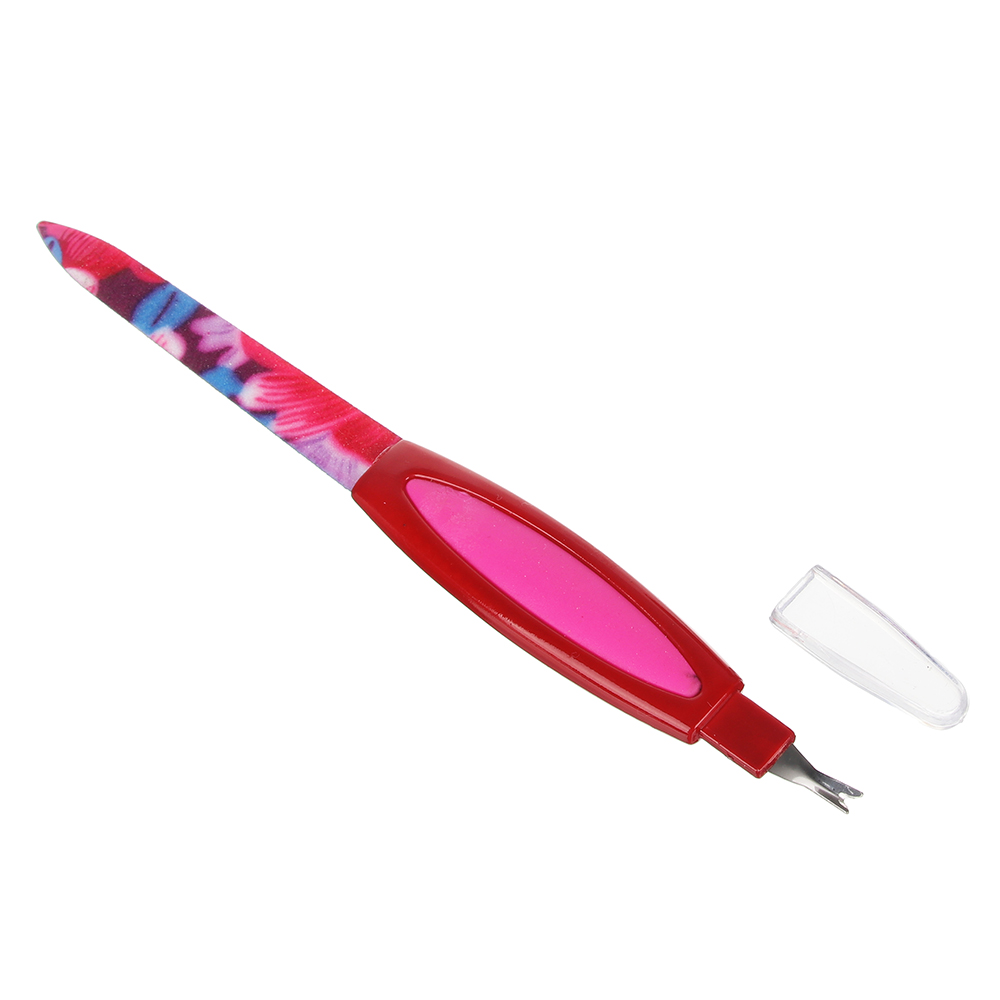 ЮНИLOOK Пилка для ногтей 2-х сторонняя 180/180 грит с триммером, сталь, пластик, резина, 16см, 3 цв, арт.№ 305-016