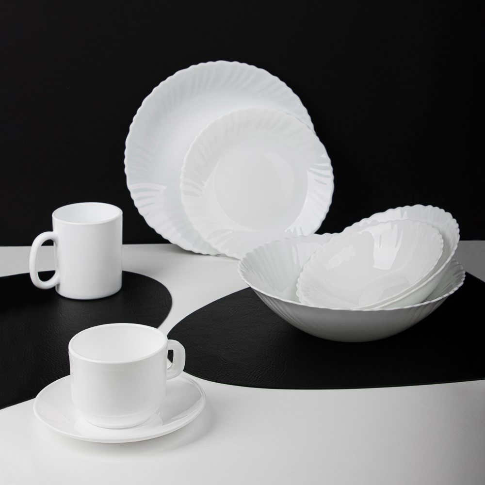 MILLIMI Бьянко Чайная пара (чашка 250мл., блюдце 15 см) опаловое стекло, KFB250T/D60T, арт.№ 818-039