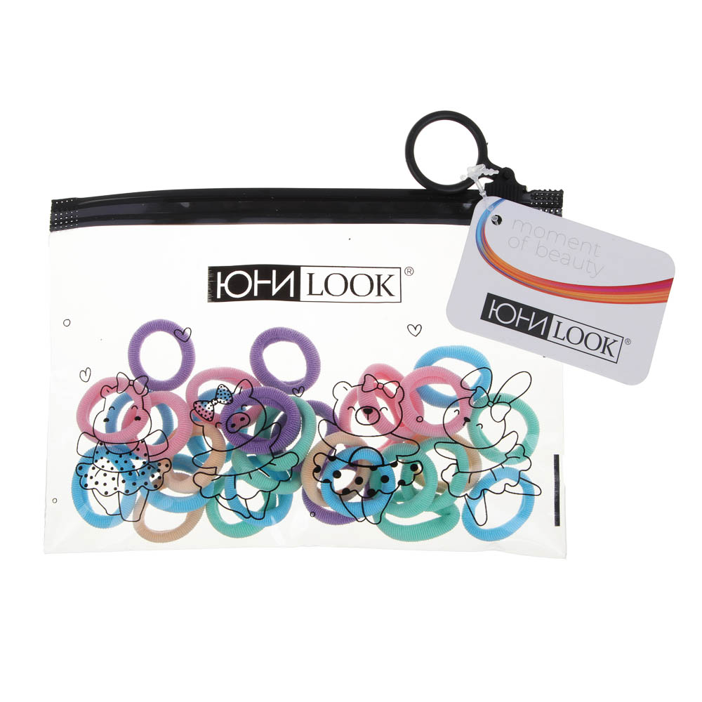Резинки для волос ЮНИLOOK 40шт, d2см, полиэстер, 5 цветов, ACS-89, арт.№ 322-035