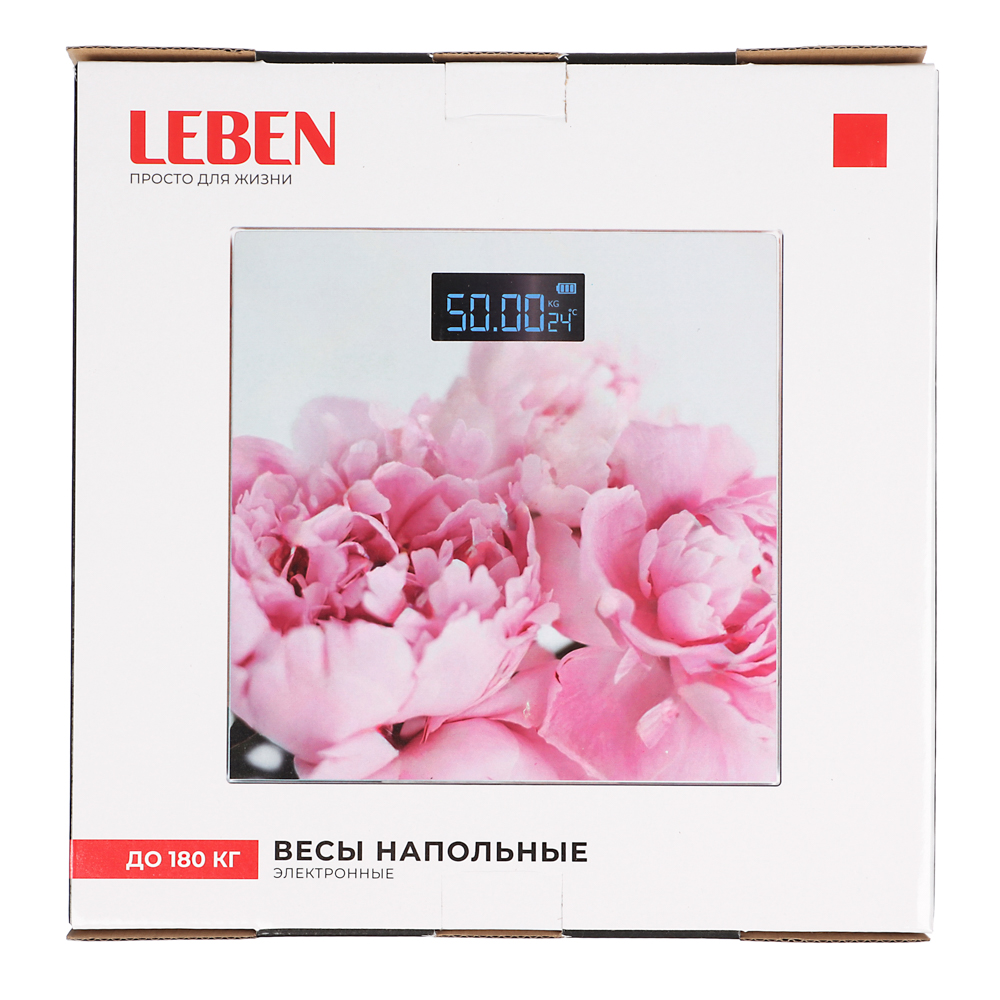 LEBEN Весы напольные электронные "Цветочная симфония", ЖК-дисплей, макс. нагр.до 180кг, 28х28х0,5см, арт.№ 252-091