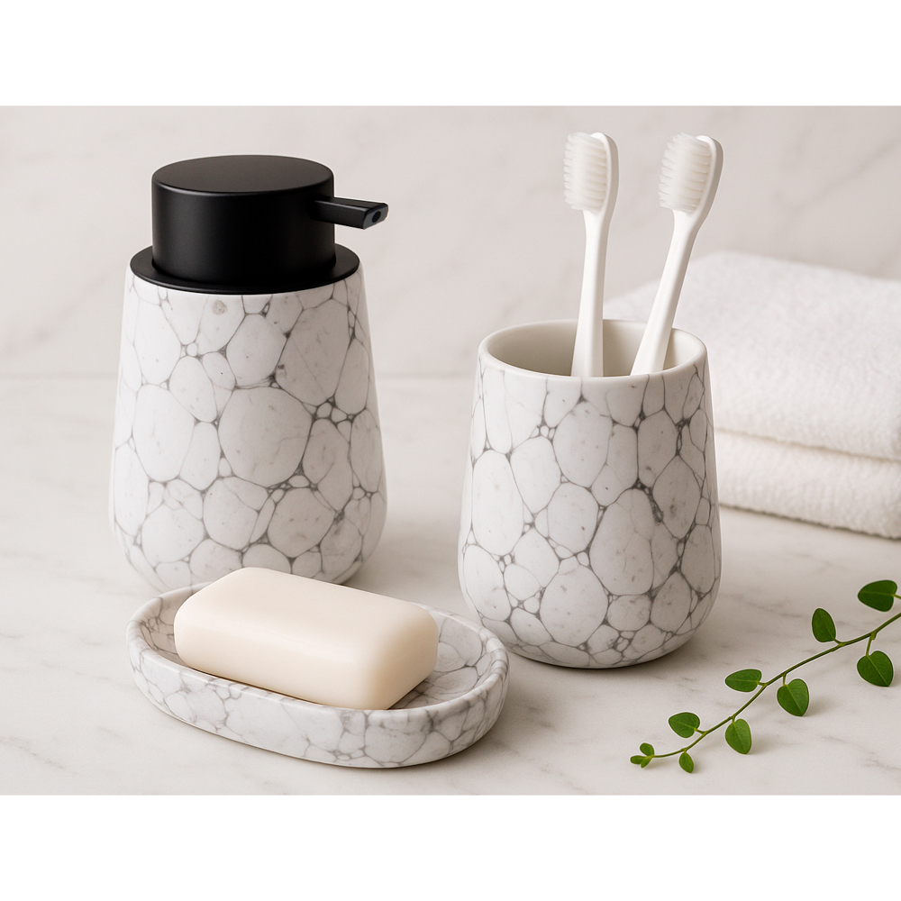 VETTA Дозатор для жидкого мыла, 320 мл, 13x9x9 см, керамика, "Космос", мрамор белый, арт.№ 463-486