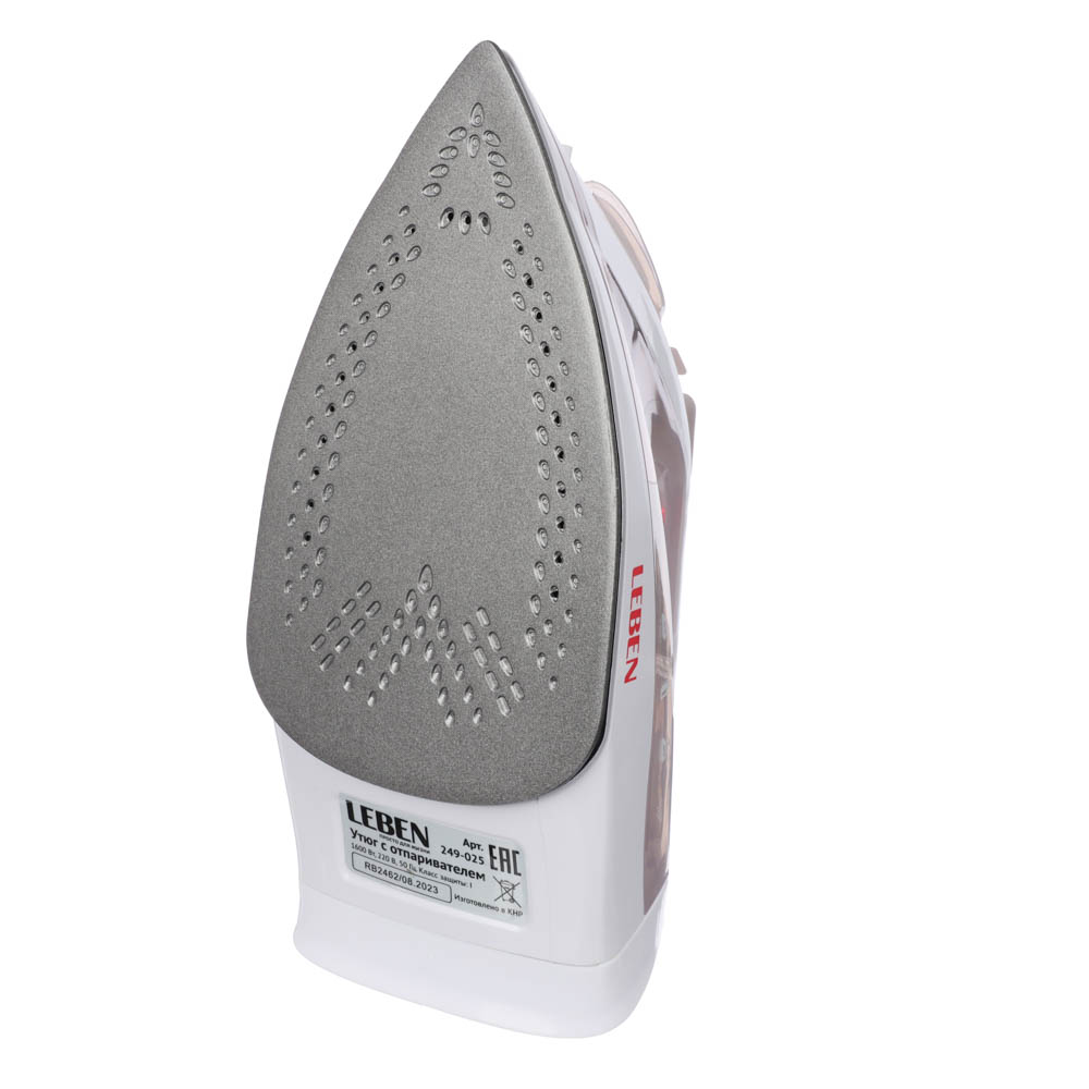 LEBEN Утюг с отпаривателем 1600 Вт, подошва - тефлон, бежевый, арт.№ 249-025