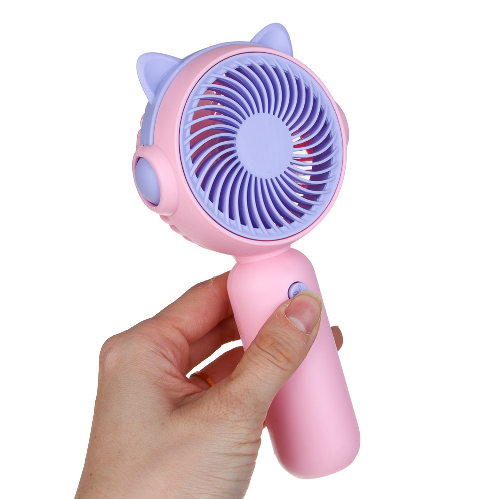 ИГРОЛЕНД Вентилятор ручной портативный, 1 скорость, 1,5V, 2хАА, PP, 9х5,5х18 см, 4 дизайна, арт.№ 278-122