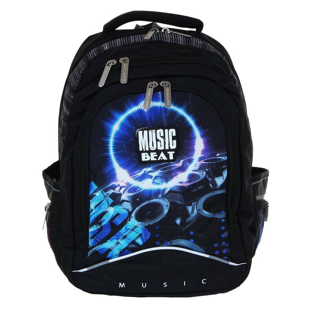 Мьюзик Бит Рюкзак подростковый, 41x30x20см, ПЭ, 3 отд, 4 карм, эргоном. спинка, уплотн.лямки, арт.№ 254-436