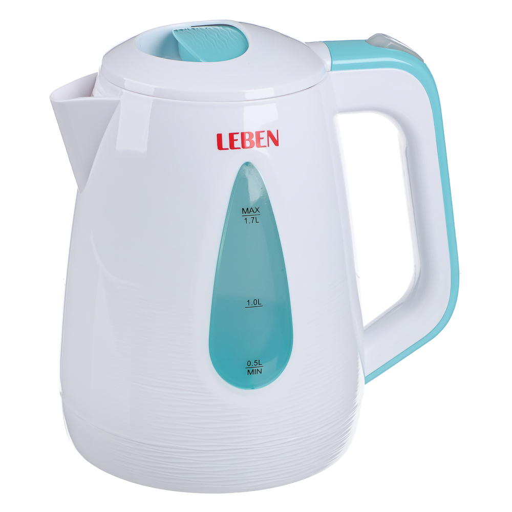 LEBEN Чайник электрический 1,7л, 1850Вт, скрытый нагр.элемент, пластик, LED подсветка, 2, арт.№ 291-010