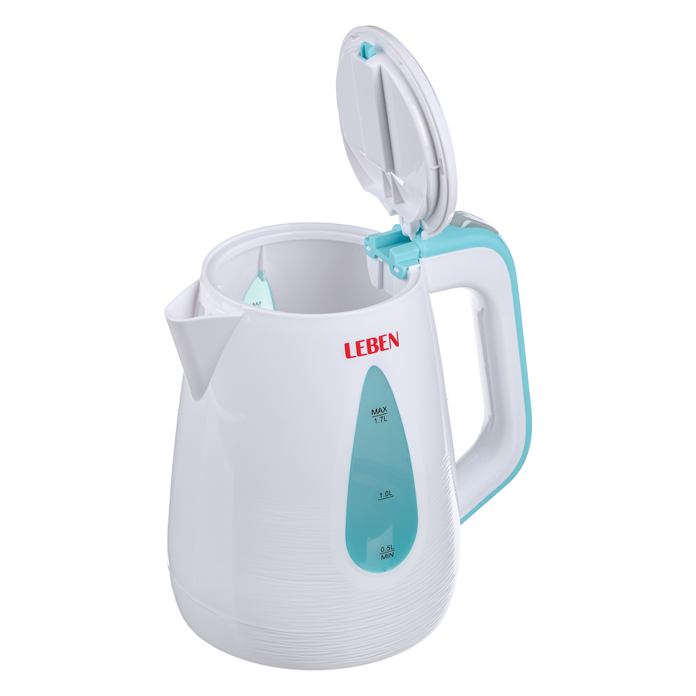 LEBEN Чайник электрический 1,7л, 1850Вт, скрытый нагр.элемент, пластик, LED подсветка, 2, арт.№ 291-010