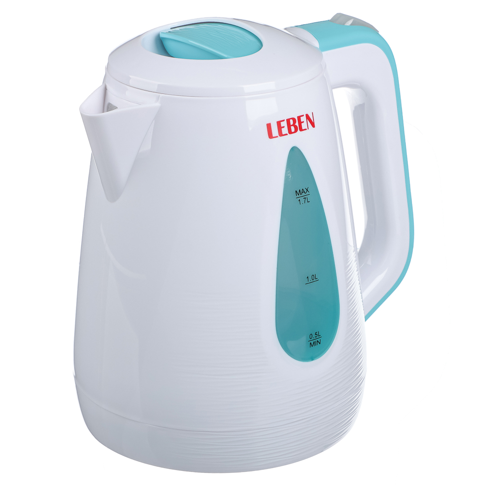 LEBEN Чайник электрический 1,7л, 1850Вт, скрытый нагр.элемент, пластик, LED подсветка, 2, арт.№ 291-010