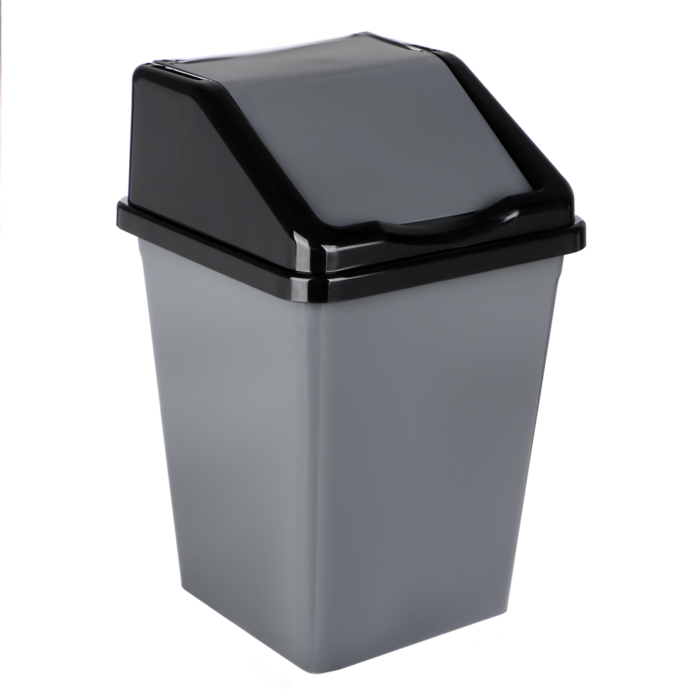 Ведро для мусора с подвижной крышкой 10л квадратное (серо/черный), арт.№ 407-094