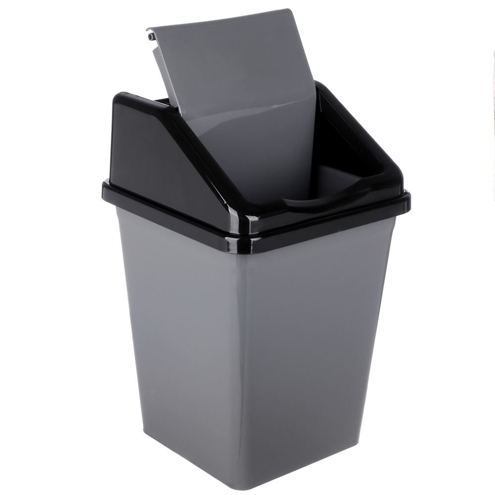 Ведро для мусора с подвижной крышкой 10л квадратное (серо/черный), арт.№ 407-094