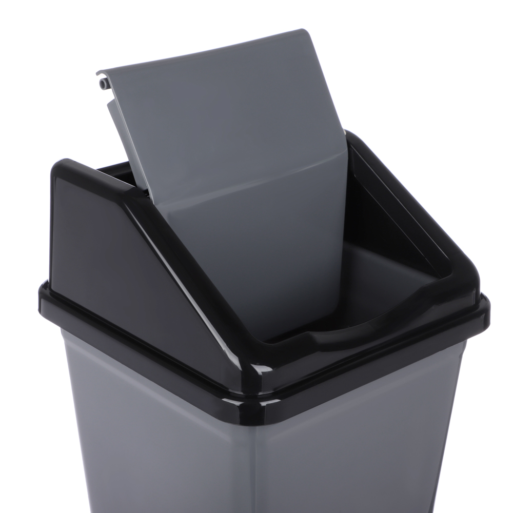 Ведро для мусора с подвижной крышкой 10л квадратное (серо/черный), арт.№ 407-094