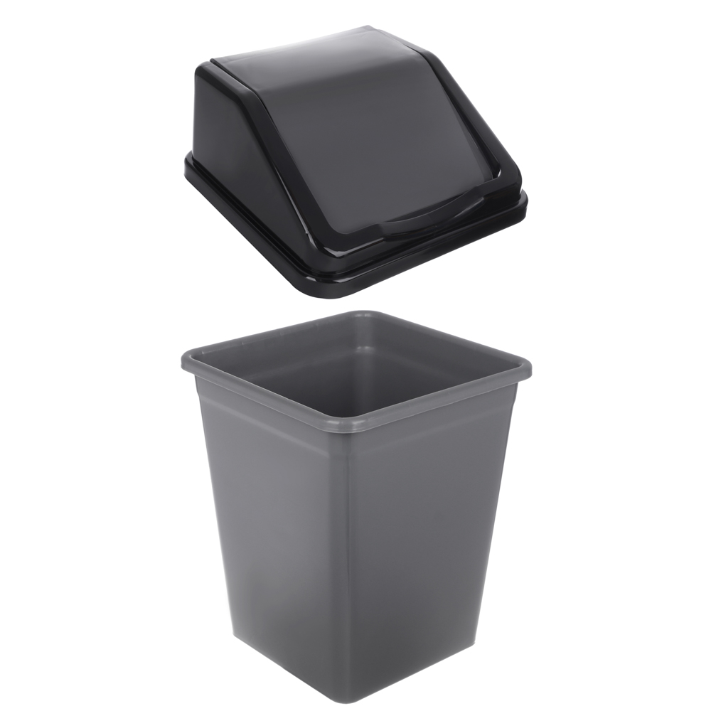 Ведро для мусора с подвижной крышкой 10л квадратное (серо/черный), арт.№ 407-094