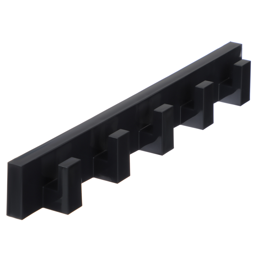 Вешалка настенная для ванной комнаты 390x48мм, 5 крючков, пластик, черный, арт.№ 478-322