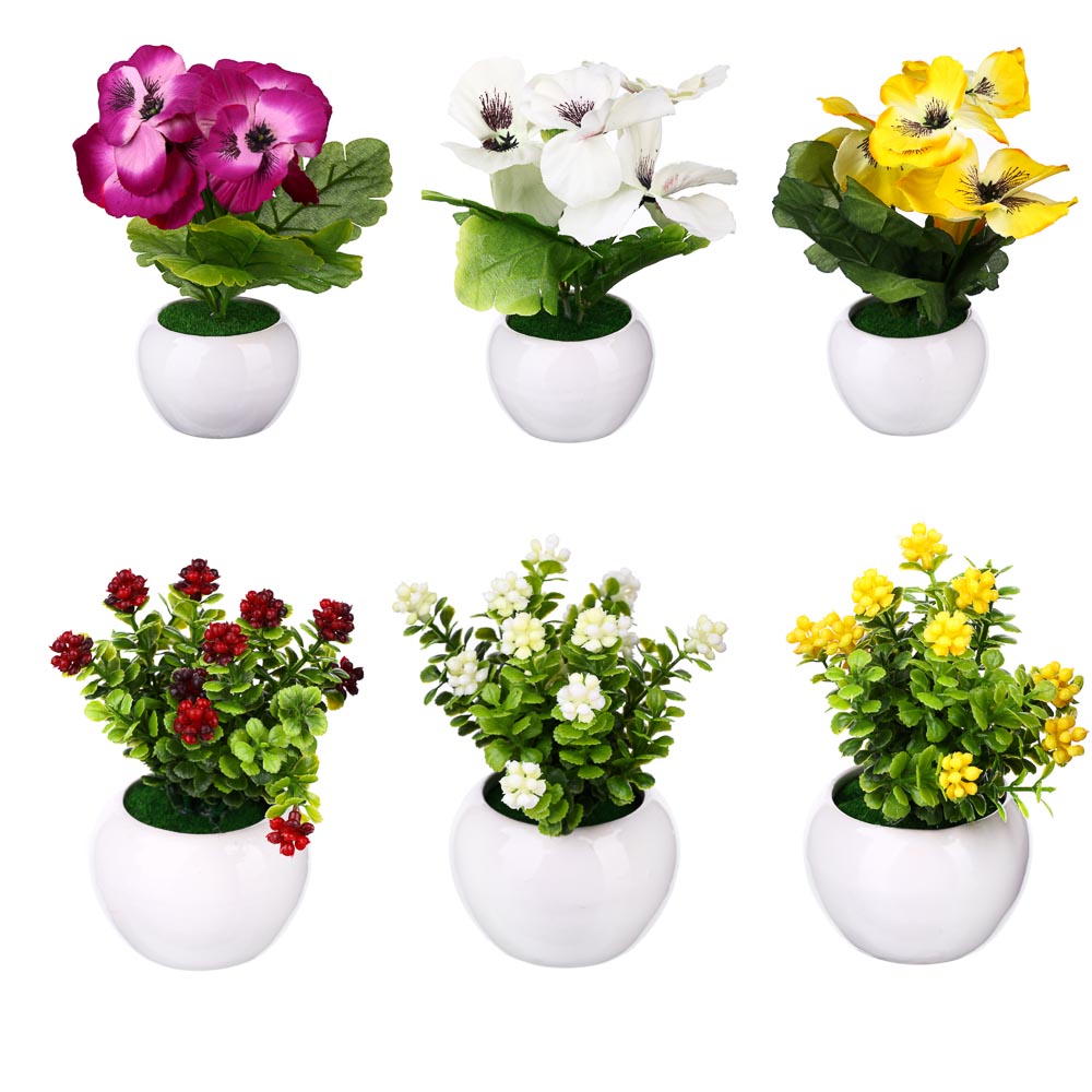 LADECOR Цветок декоративный в керамическом горшке, пластик,12х7х7см,6 цв, 2 вида, арт.№ 501-438