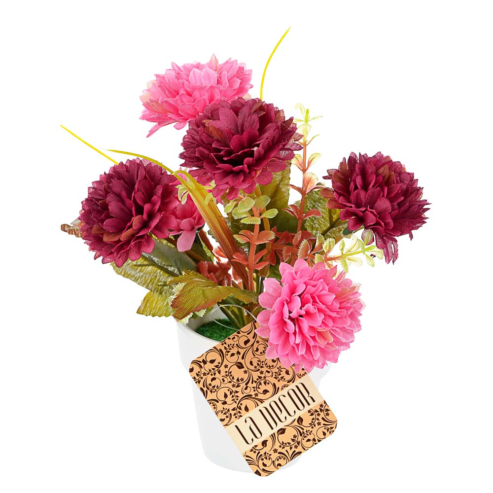 LADECOR Цветы в кашпо "Фиалки махровые" в белом горшке, 5 дизайнов, керамика, пластик, PE,16см, арт.№ 501-032