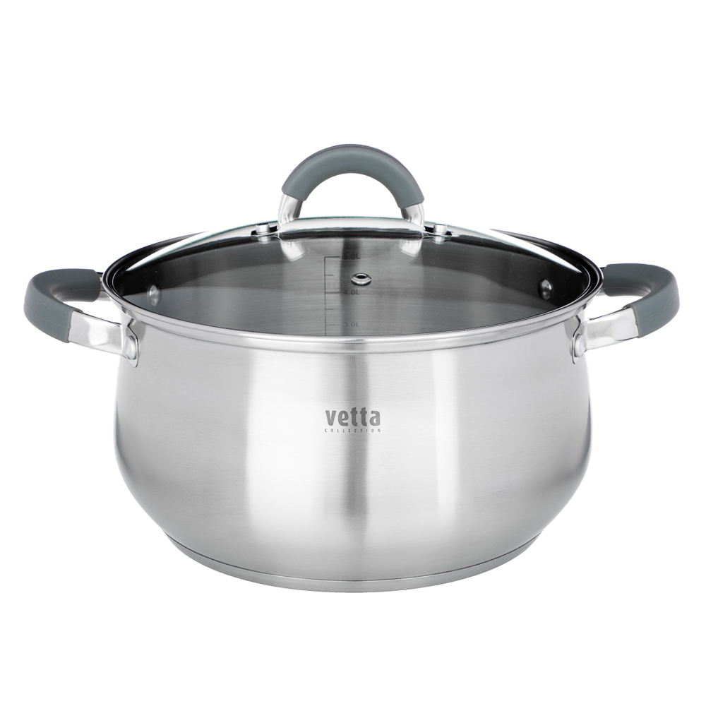 VETTA Вена Кастрюля 24х13,5см. 6,0л. со стекл. крышкой, индукция, арт.№ 822-074