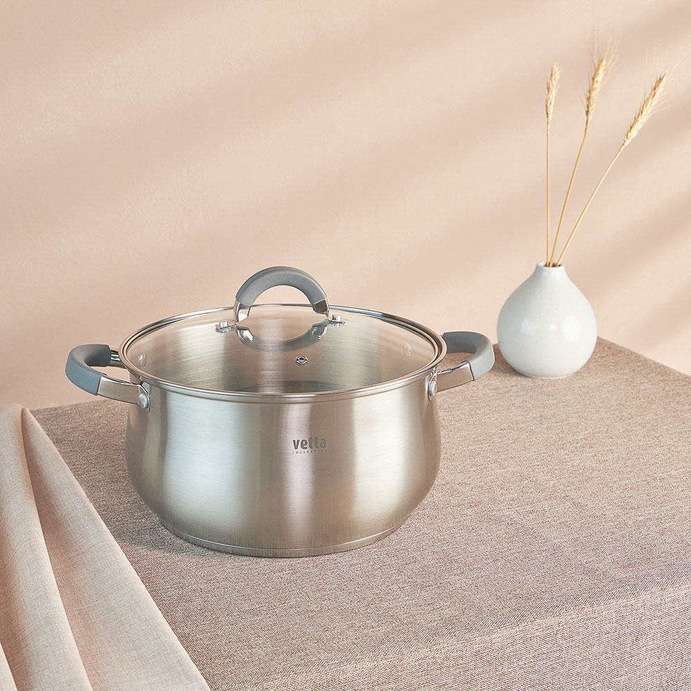 VETTA Вена Кастрюля 24х13,5см. 6,0л. со стекл. крышкой, индукция, арт.№ 822-074