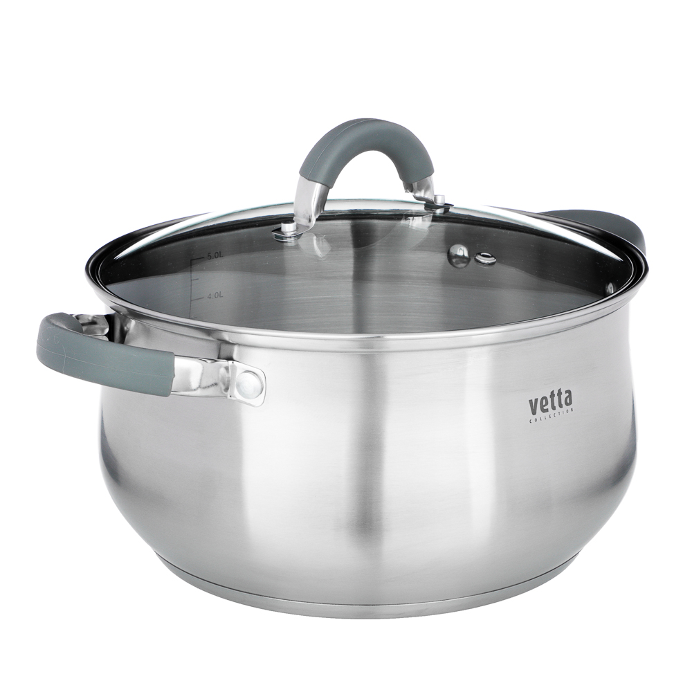 VETTA Вена Кастрюля 24х13,5см. 6,0л. со стекл. крышкой, индукция, арт.№ 822-074