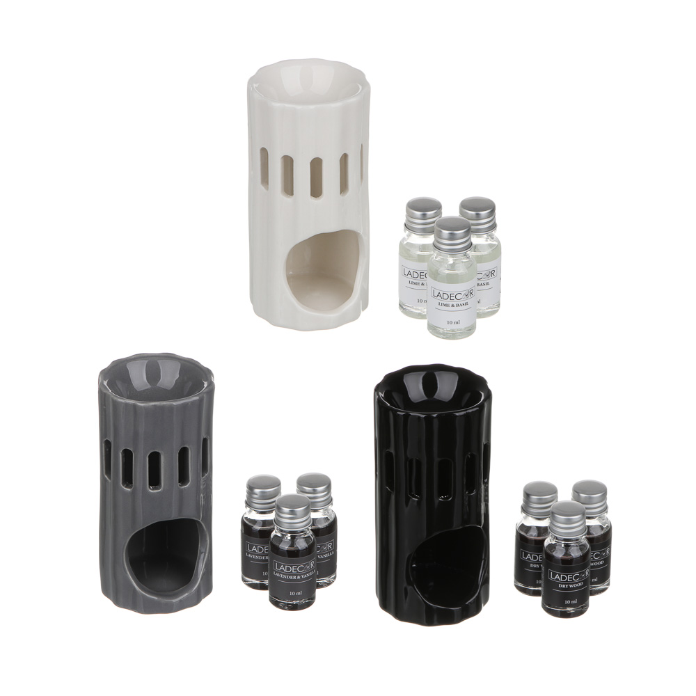 LADECOR Ароманабор лампа и масло, 3штx10мл, с ароматами, (Lavender&vanilla/Lime&basil/Dry wood), арт.№ 471-014