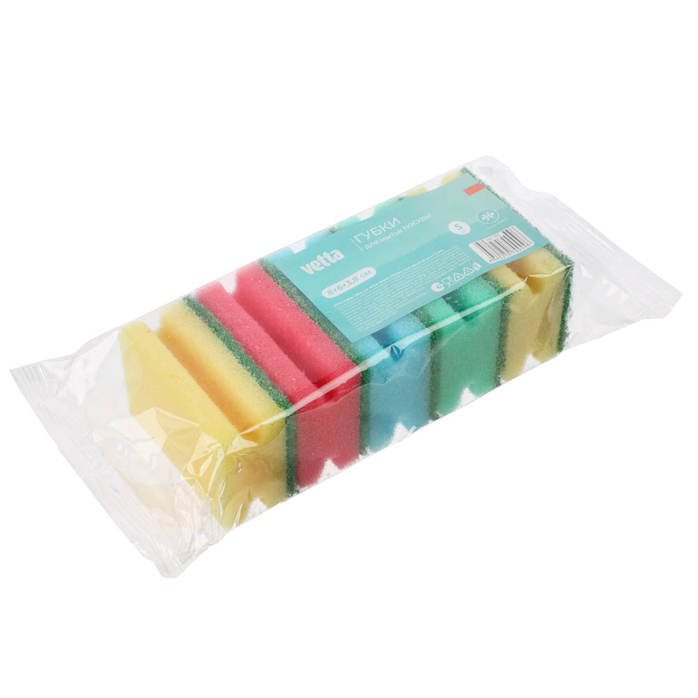VETTA Набор губок для мытья посуды "Профи" 5 шт, 80х60х38мм (+/- 2мм), арт.№ 441-193