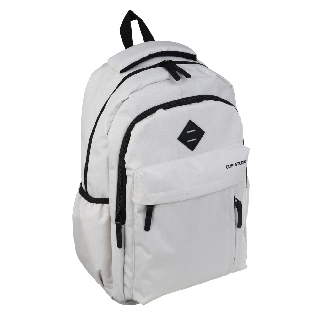 Рюкзак подростковый 44х28х17 см, 2 отделения, 4 кармана, ручка, нашивка, фактурный полиэстер, отделка искусственной кожей, бежевый, арт.№ 576-080