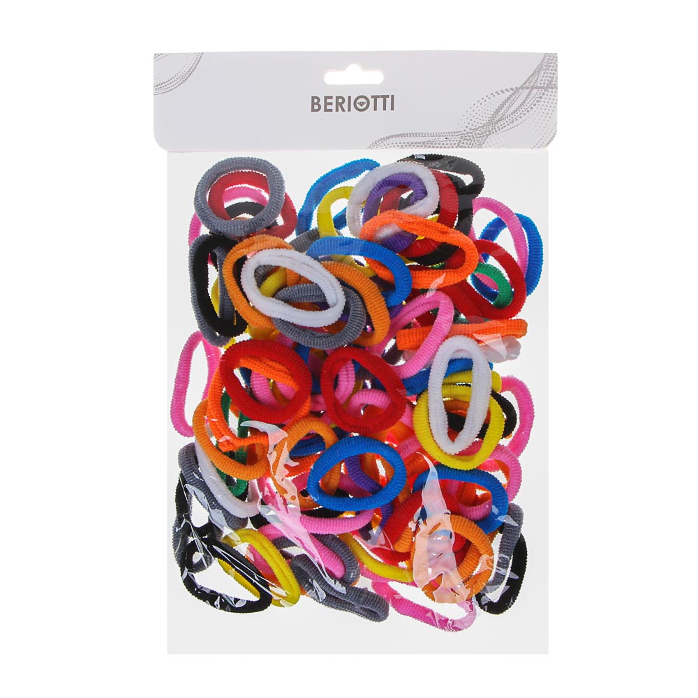 BERIOTTI Набор резинок для волос 100шт, полиэстер, 3,5см, 7-10 цветов, арт.№ 356-156