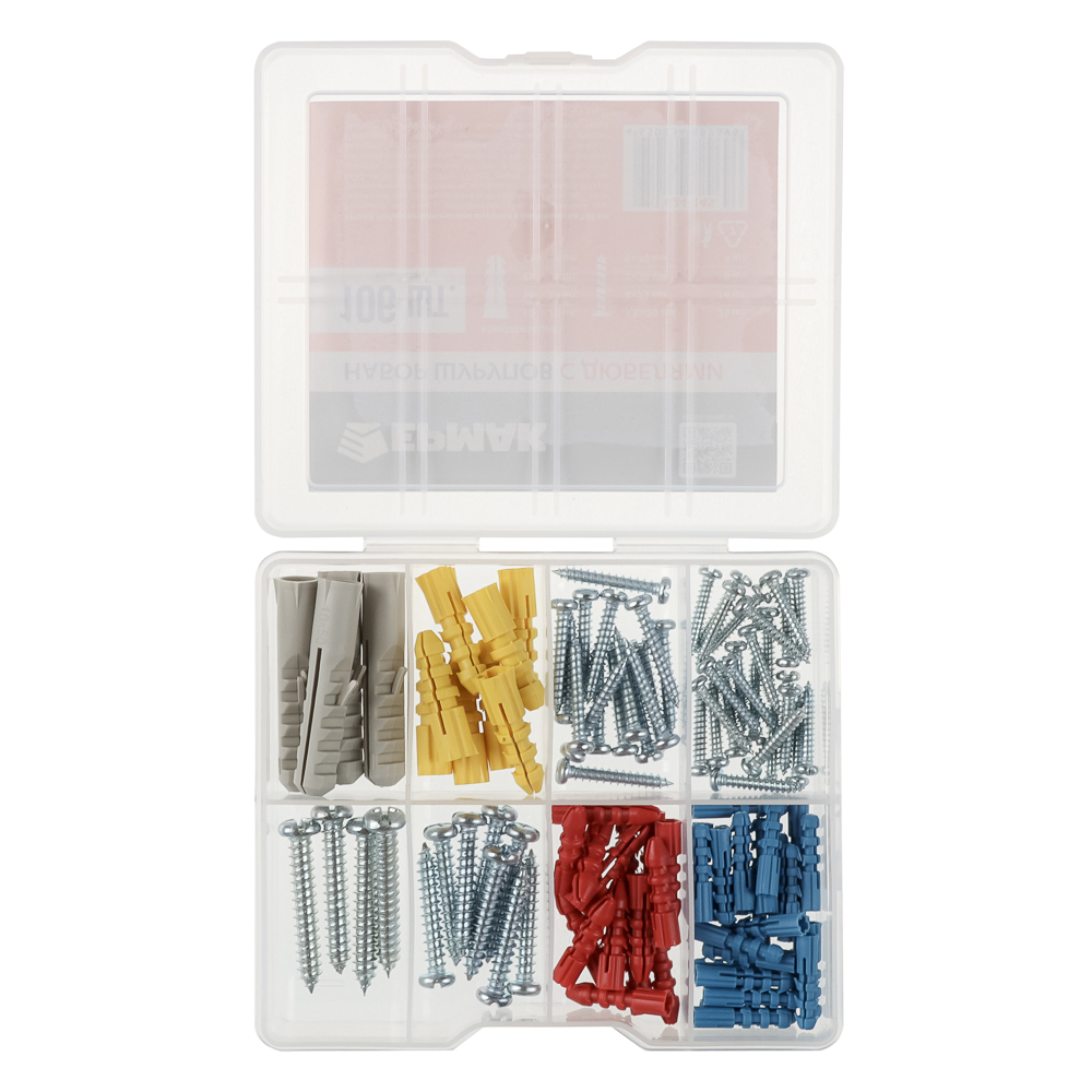 ЕРМАК Набор металлических шурупов с дюбелями на 106шт, арт.№ 624-145