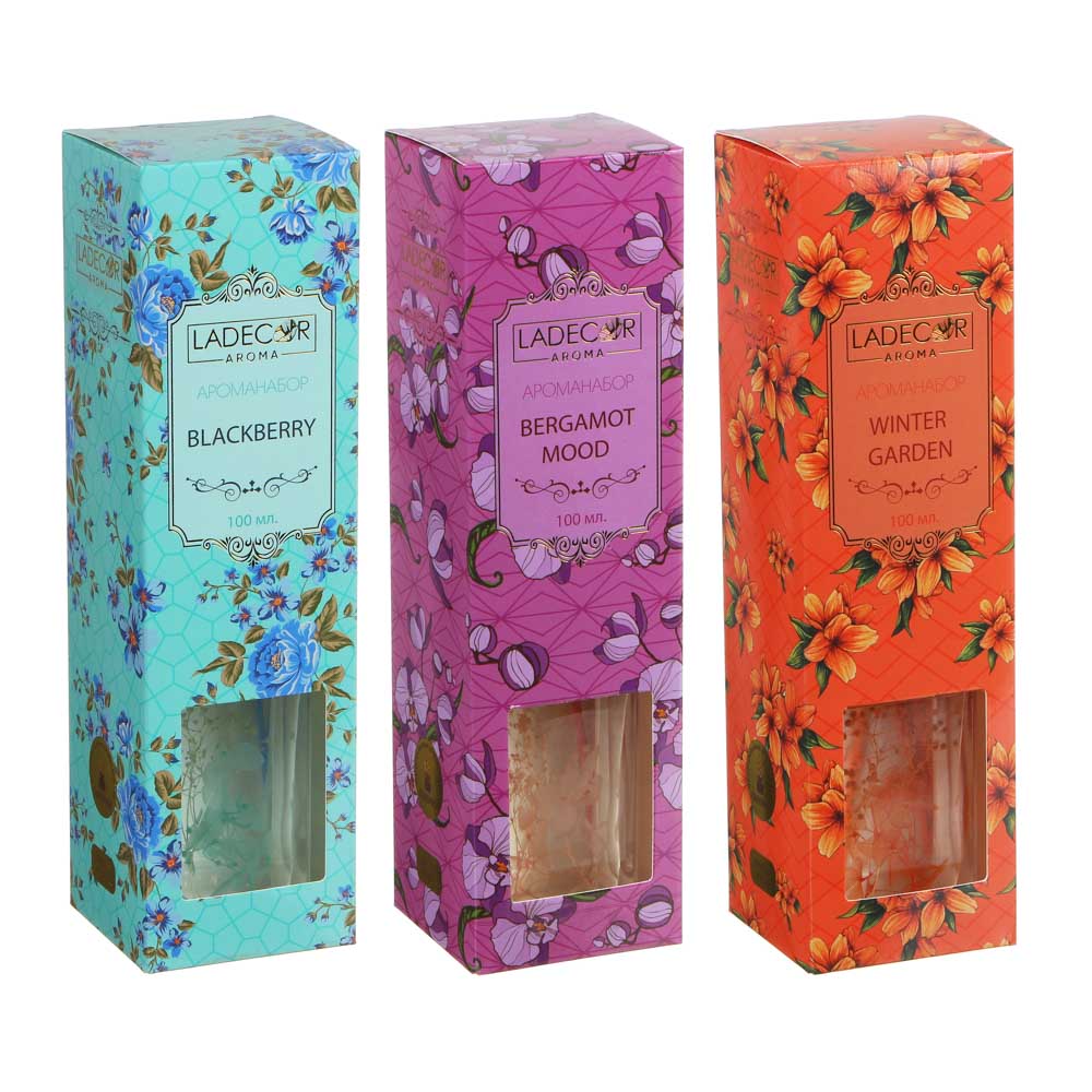 LADECOR Аромадиффузор с палочками и декором, 100мл, 3 аромата, арт.№ 412-066
