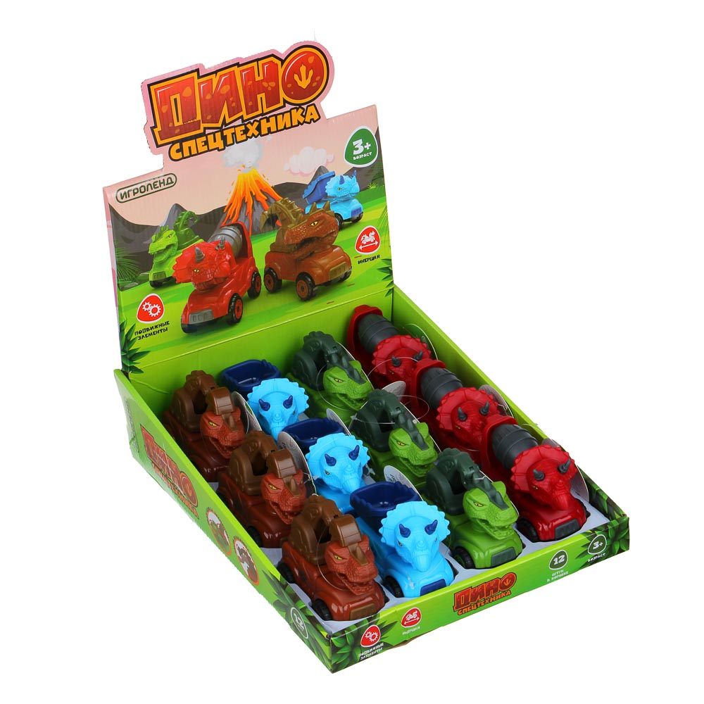 ИГРОЛЕНД Машинка инерционная Дино-спецтехника, ABS, 12,5x9,5x5,9см, 4 дизайна, арт.№ 292-289