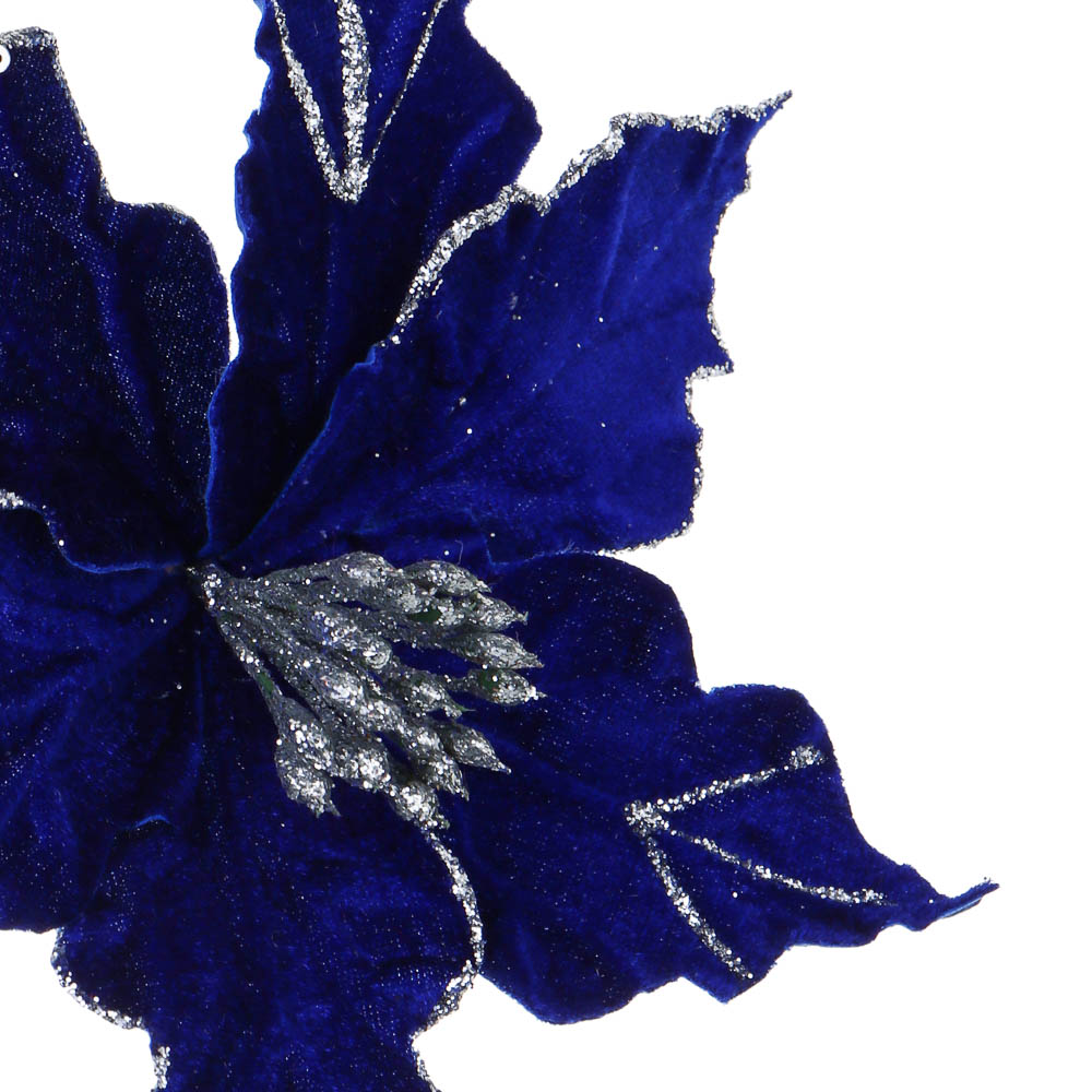 СНОУ БУМ Пуансетия 15 см на прищепке (6 лепестков), глиттер, металл, полиэстер, 26-523, арт.№ 348-045