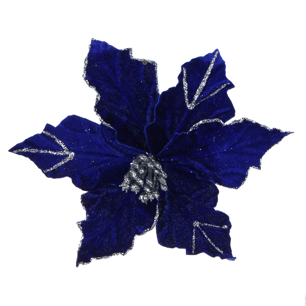 СНОУ БУМ Пуансетия 15 см на прищепке (6 лепестков), глиттер, металл, полиэстер, 26-523, арт.№ 348-045