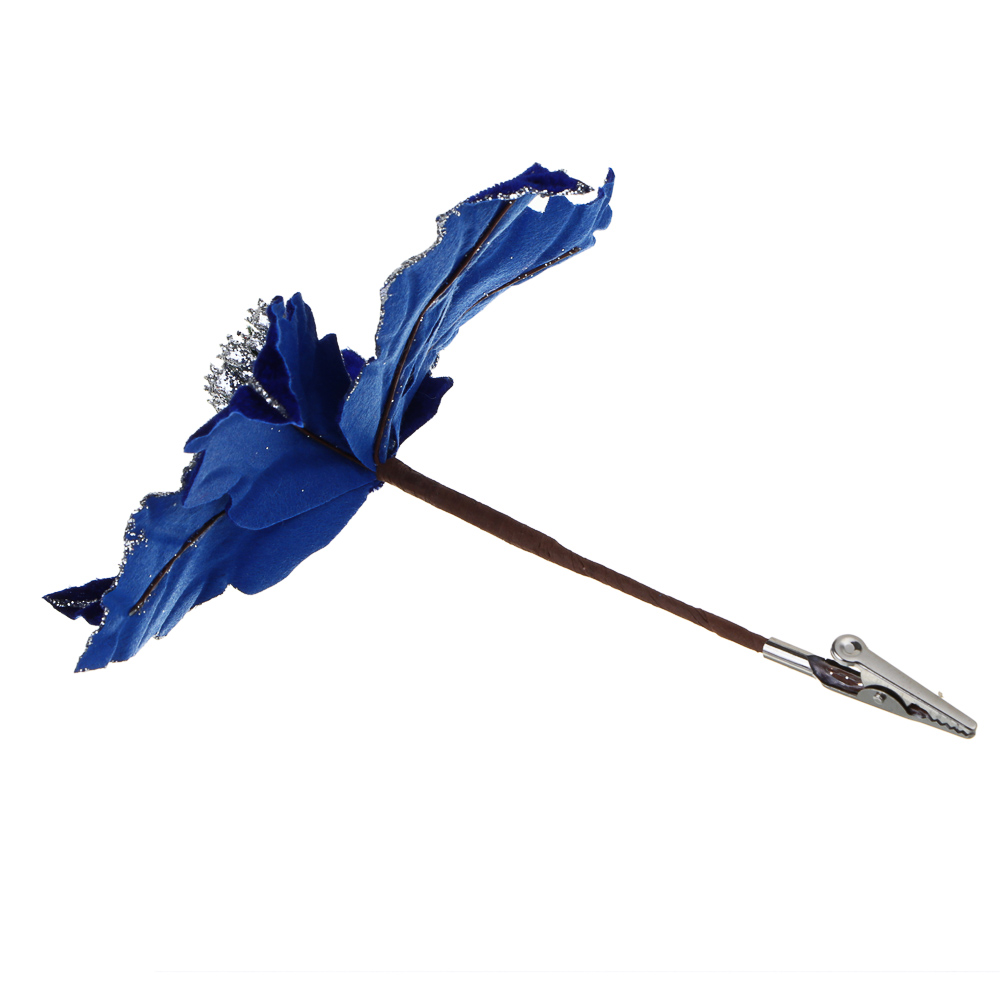 СНОУ БУМ Пуансетия 15 см на прищепке (6 лепестков), глиттер, металл, полиэстер, 26-523, арт.№ 348-045