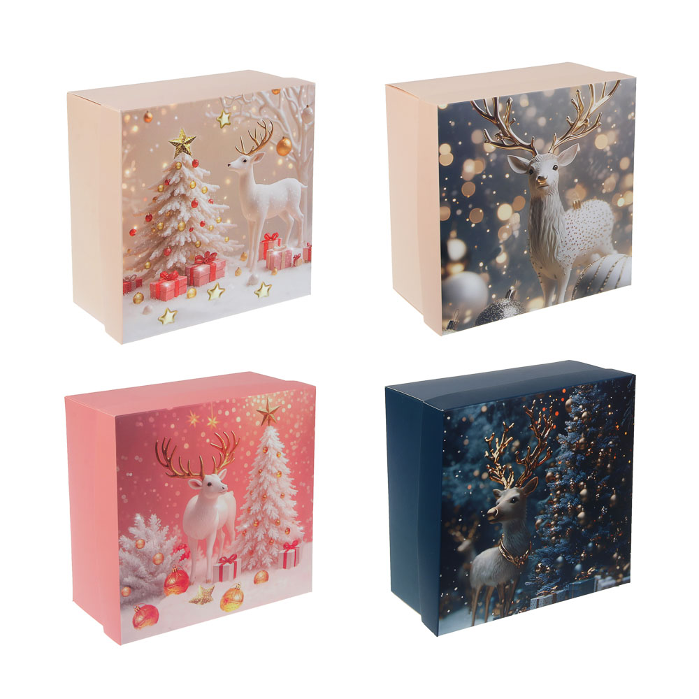 Коробка складная, 19,5x19,5x9,5см, бумага, арт.2, 4 дизайна, арт.№ 207-237