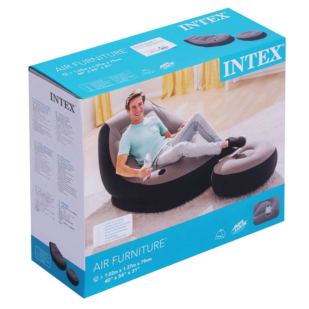 INTEX Кресло надувное 102х137х79см "Ultra Lounge" с пуфиком 64х28см, макс.вес 100кг, 68564NP, арт.№ 359-404