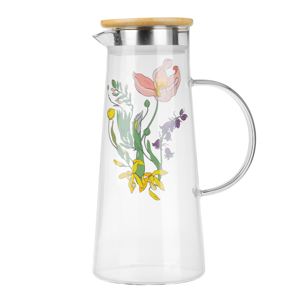 Кувшин с металлическим фильтром бамбуковая крышка тм SATOSHI Ботаника, 1500мл, стекло, арт.№ 850-281