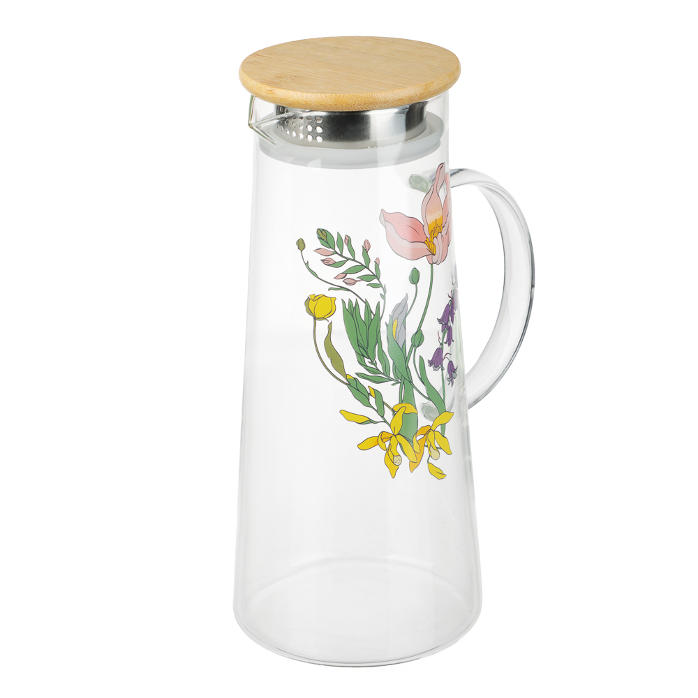 Кувшин с металлическим фильтром бамбуковая крышка тм SATOSHI Ботаника, 1500мл, стекло, арт.№ 850-281