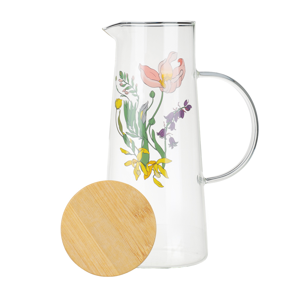 Кувшин с металлическим фильтром бамбуковая крышка тм SATOSHI Ботаника, 1500мл, стекло, арт.№ 850-281