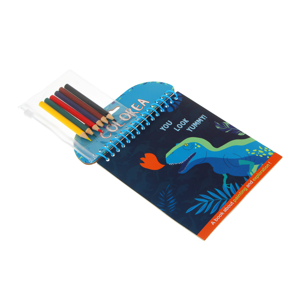 ЯЩЕРЫ Набор для раскрашивания: раскраска на спирали, 6 деревянных цв.мини карандашей в ПВХ пенале, арт.№ 524-232