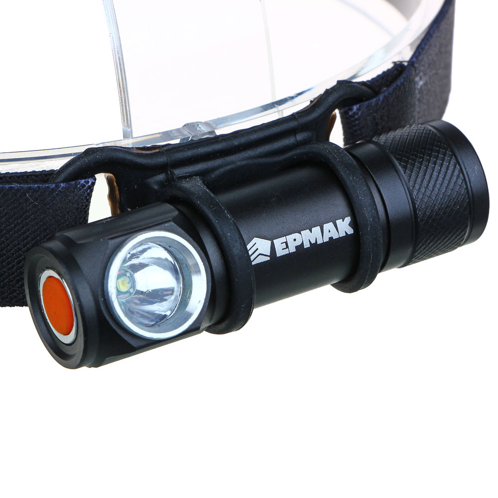 Фонарь налобный тм ЕРМАК, 1 LED, 1200мАч, 4 режима, пластик, металл, 80х24х25 мм, арт.№ 221-014